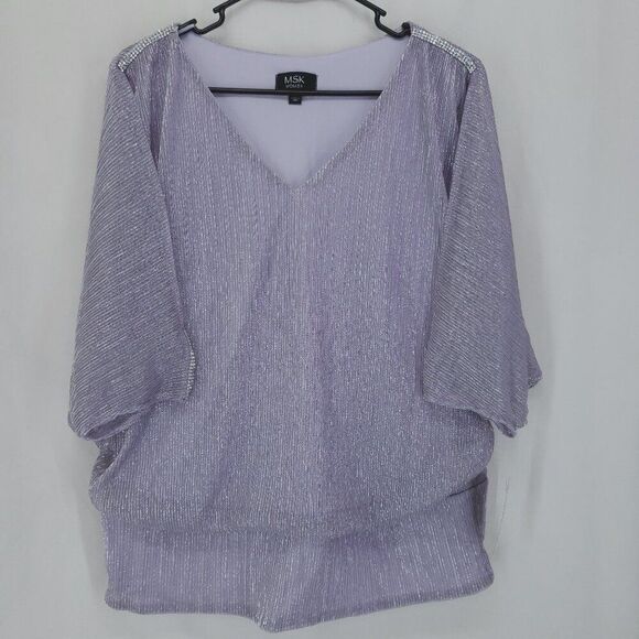 MSK V Neck Blouson Top with Trim Lavender 2x (AS) - Picture 1 of 6